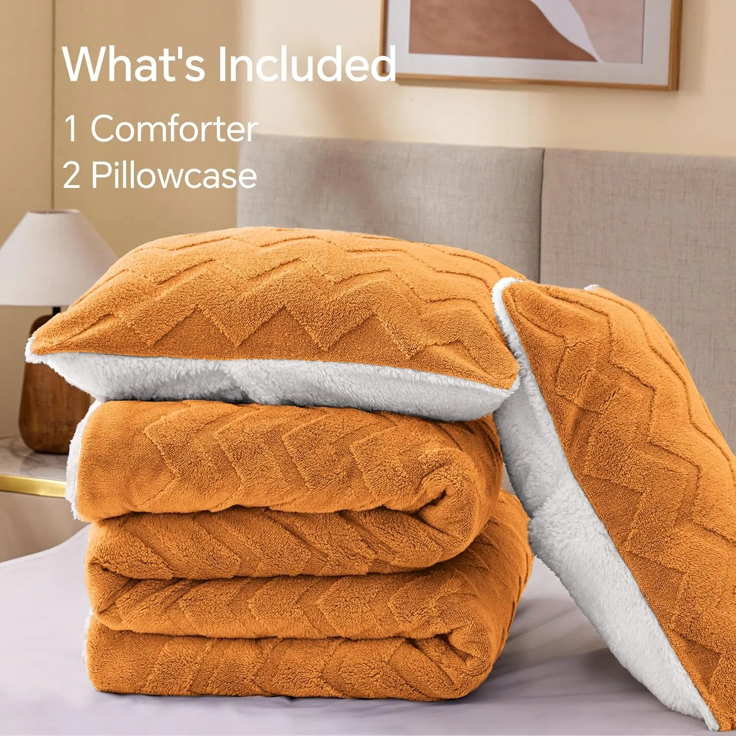 BEDELITE Fluffy Twin Comforter Set - Super Soft Sherpa Burnt Orange Comforter for Twin Size Bed, Luxury Warm Bedding Set for Winter, Fuzzy Bed Set 2 Piece (1 Comforter, 1 Pillowcase)