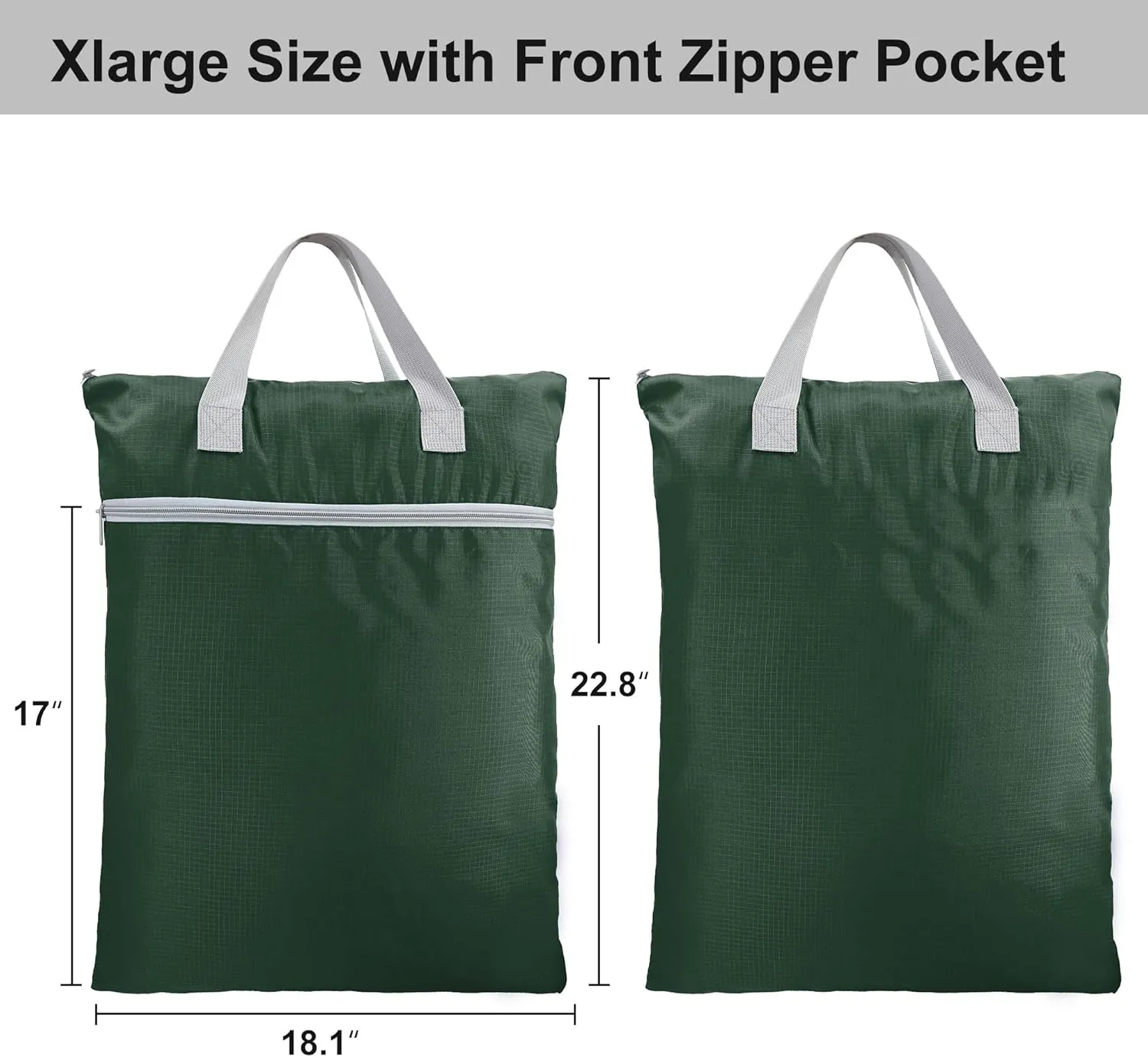 BeeGreen Dark Green Laundry Bag for Traveling with Handles & Zipper Pockets Hanging Laundry Hamper Heavy Duty Collapsible for Dirty Clothes College Dorm Gym Beach Pool Swimsuit