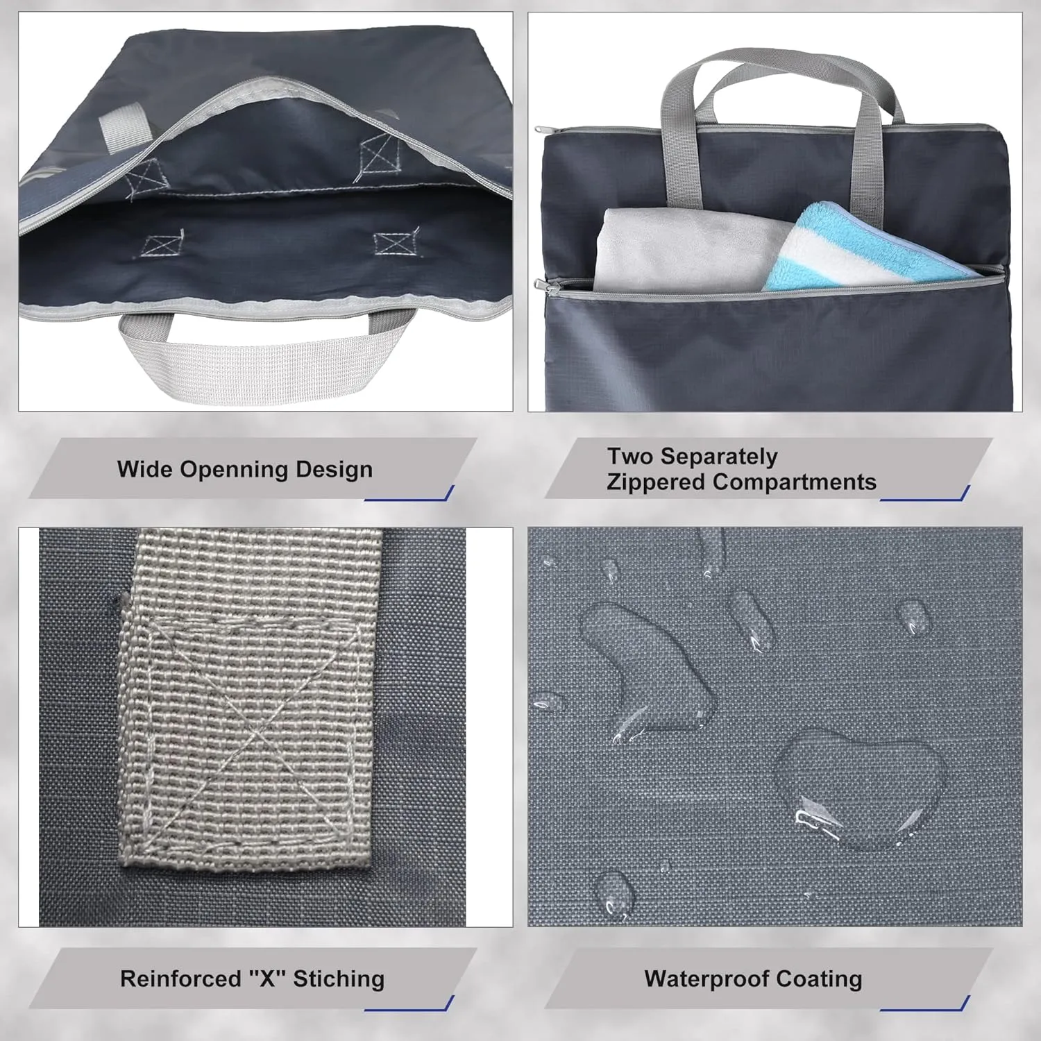 BeeGreen Grey Travel Laundry Bag with Handles & Zipper Pockets Dirty Clothes Hanging Laundry Hamper Heavy Duty Collapsible for College Dorm Gym Beach Pool Swimsuit