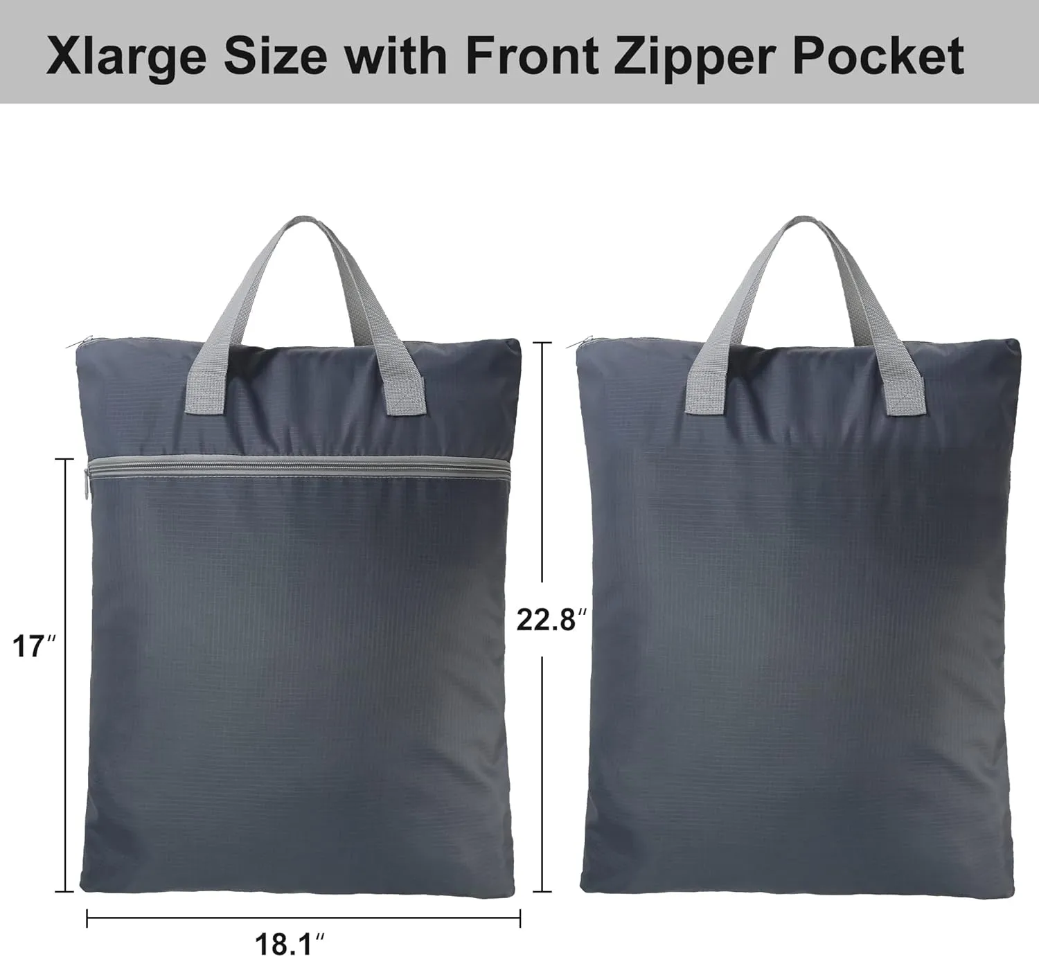 BeeGreen Grey Travel Laundry Bag with Handles & Zipper Pockets Dirty Clothes Hanging Laundry Hamper Heavy Duty Collapsible for College Dorm Gym Beach Pool Swimsuit