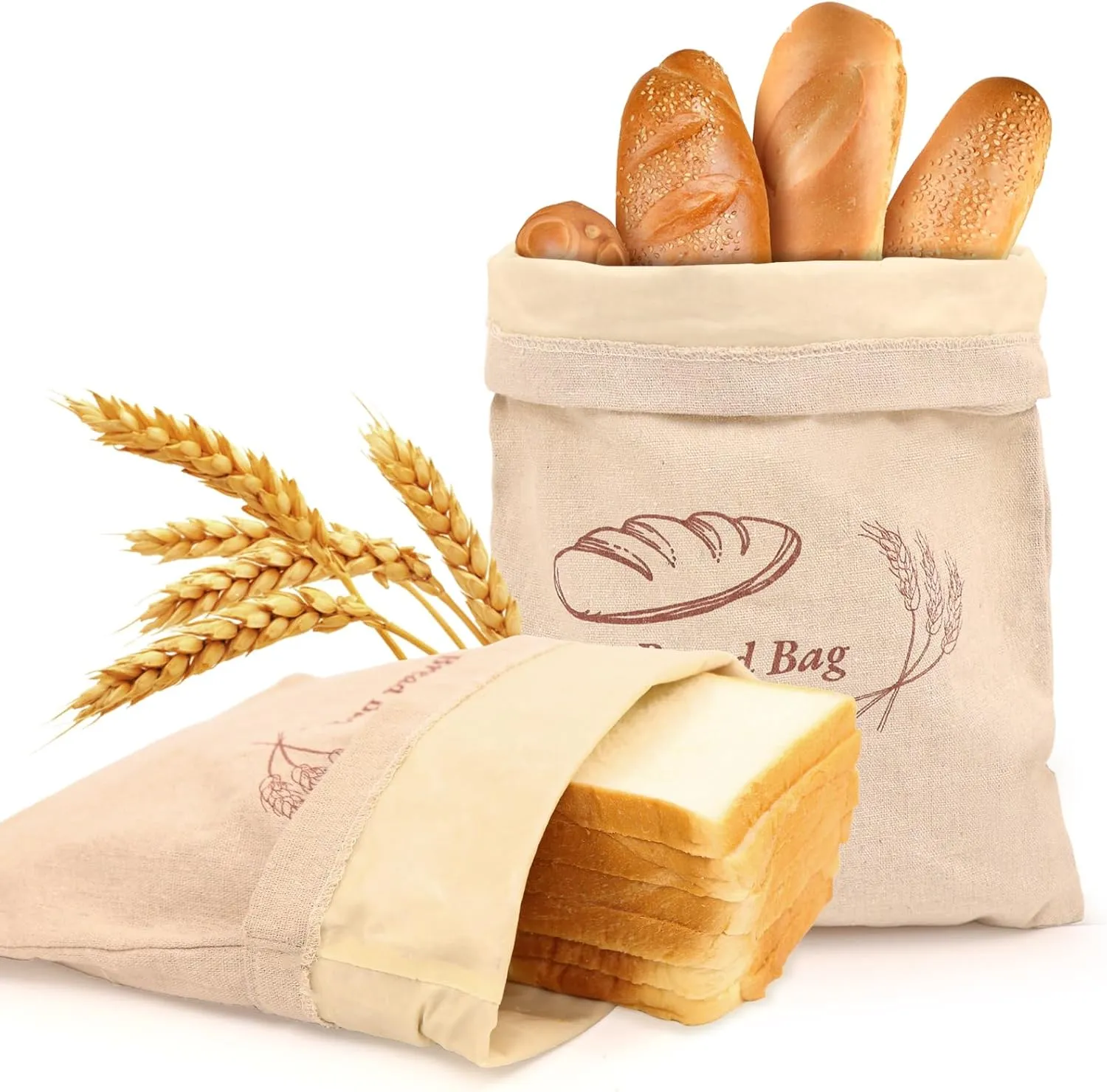 Beeswax Bread Bags for Sourdough(2 Pack),Reusable and Keeps Bread Fresh, Linen and Natural Beeswax Material