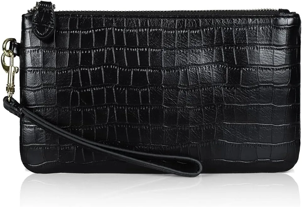 befen Women's Genuine Italian Leather Wristlet Clutch Wallet Purse, Gold Zipper