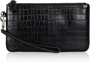 befen Women's Genuine Italian Leather Wristlet Clutch Wallet Purse, Gold Zipper