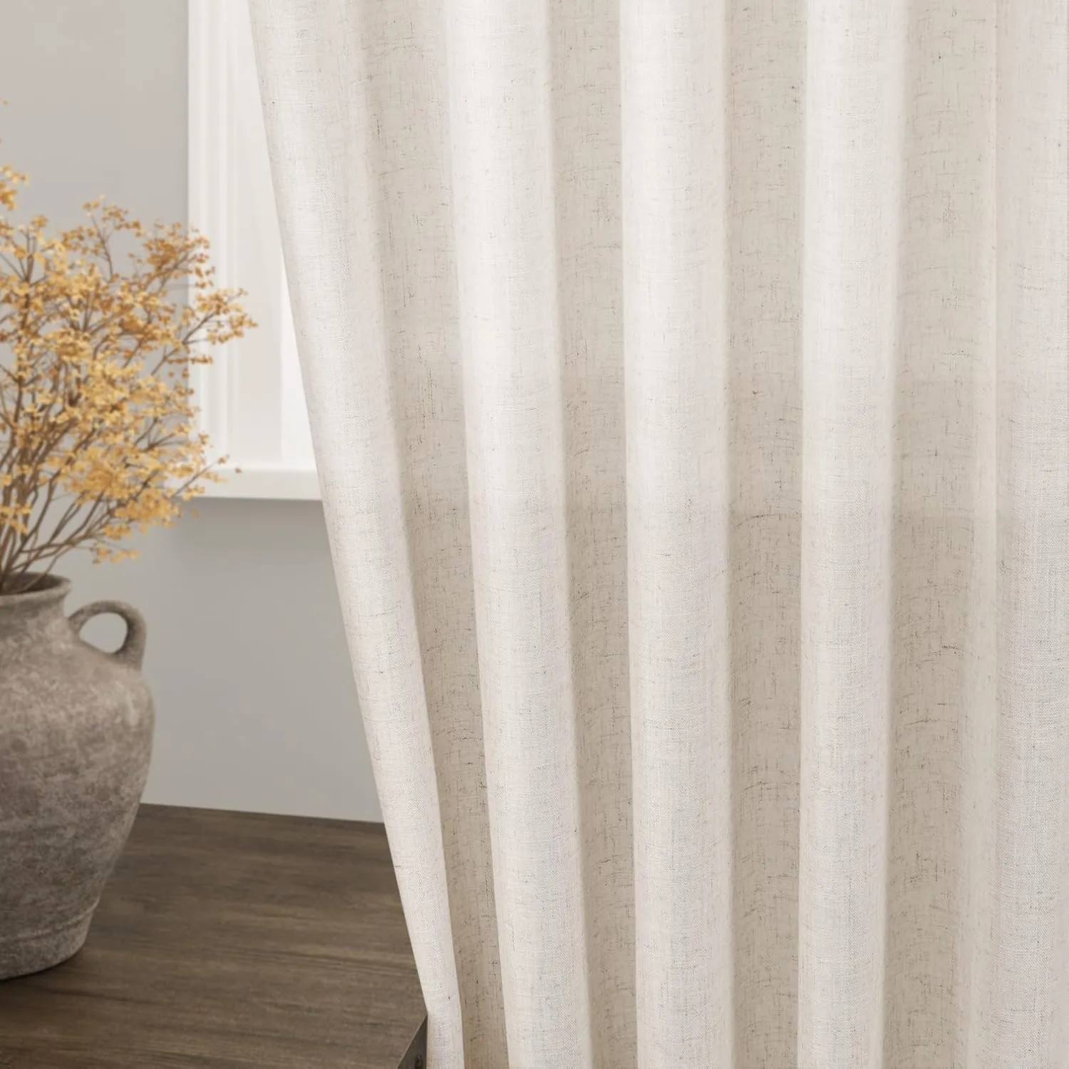 Beige Flax Linen Curtains 84 inches Long for Living Room 2 Panel Tan Burlap Textured Drapes Semi Sheer Privacy Khaki Window Curtain Country Rustic Farmhouse Canvas Cloth Curtain for Dinning Room