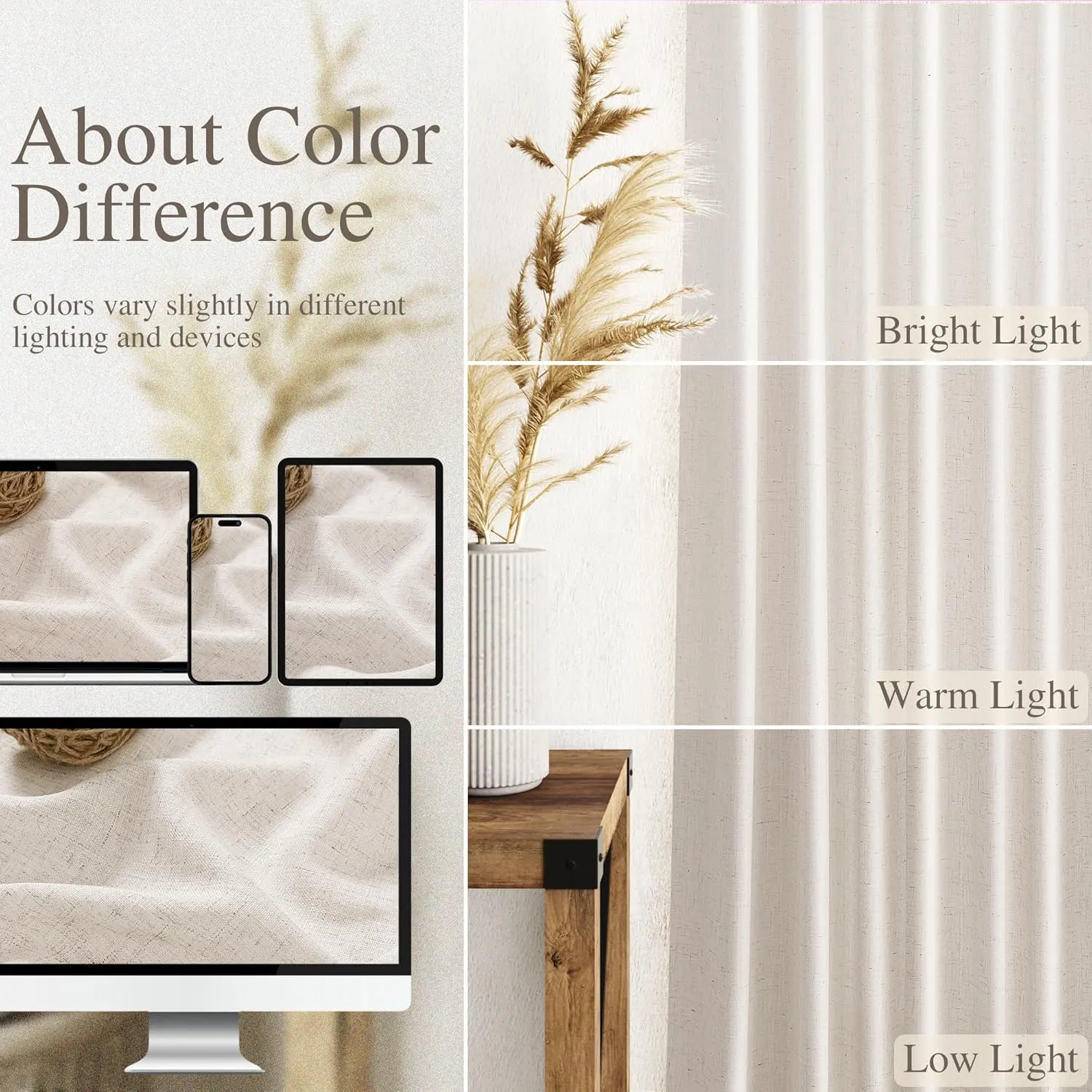 Beige Flax Linen Curtains 84 inches Long for Living Room 2 Panel Tan Burlap Textured Drapes Semi Sheer Privacy Khaki Window Curtain Country Rustic Farmhouse Canvas Cloth Curtain for Dinning Room