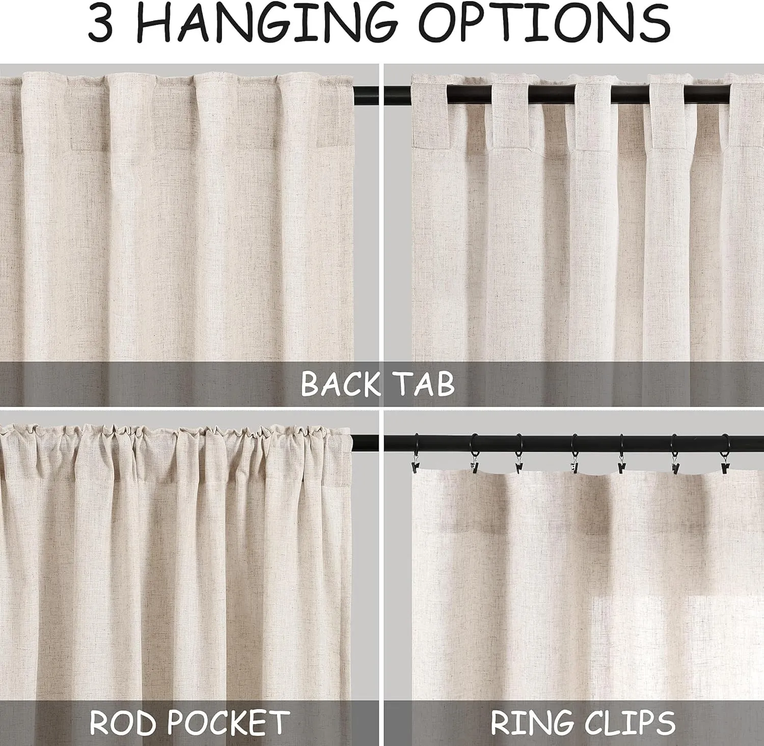 Beige Flax Linen Curtains 84 inches Long for Living Room 2 Panel Tan Burlap Textured Drapes Semi Sheer Privacy Khaki Window Curtain Country Rustic Farmhouse Canvas Cloth Curtain for Dinning Room