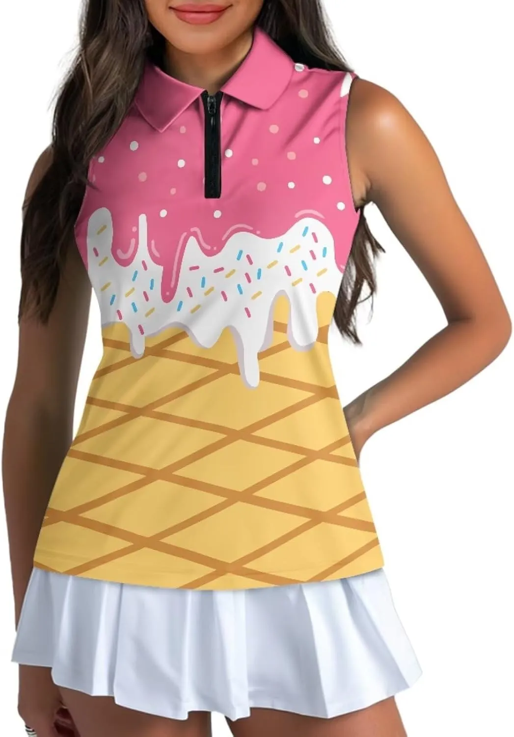 Belidome Women's Zip Up Golf Shirt Tank Sleeve Tops Tennis Outfit T-Shirt Tee Pullover