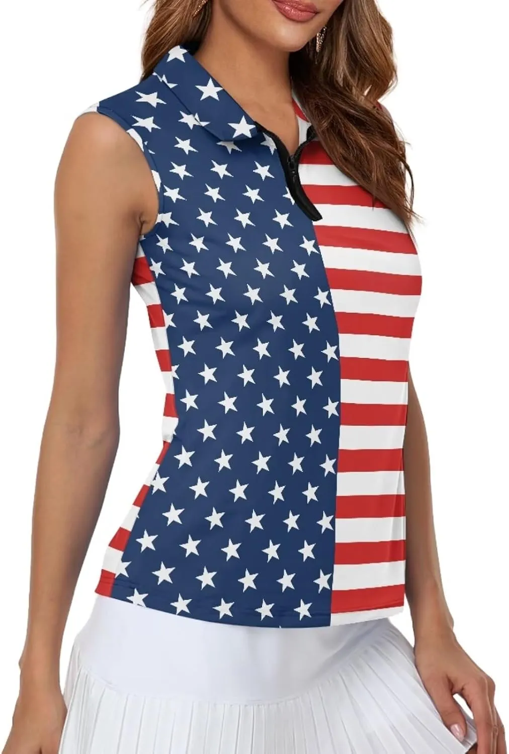 Belidome Women's Zip Up Golf Shirt Tank Sleeve Tops Tennis Outfit T-Shirt Tee Pullover