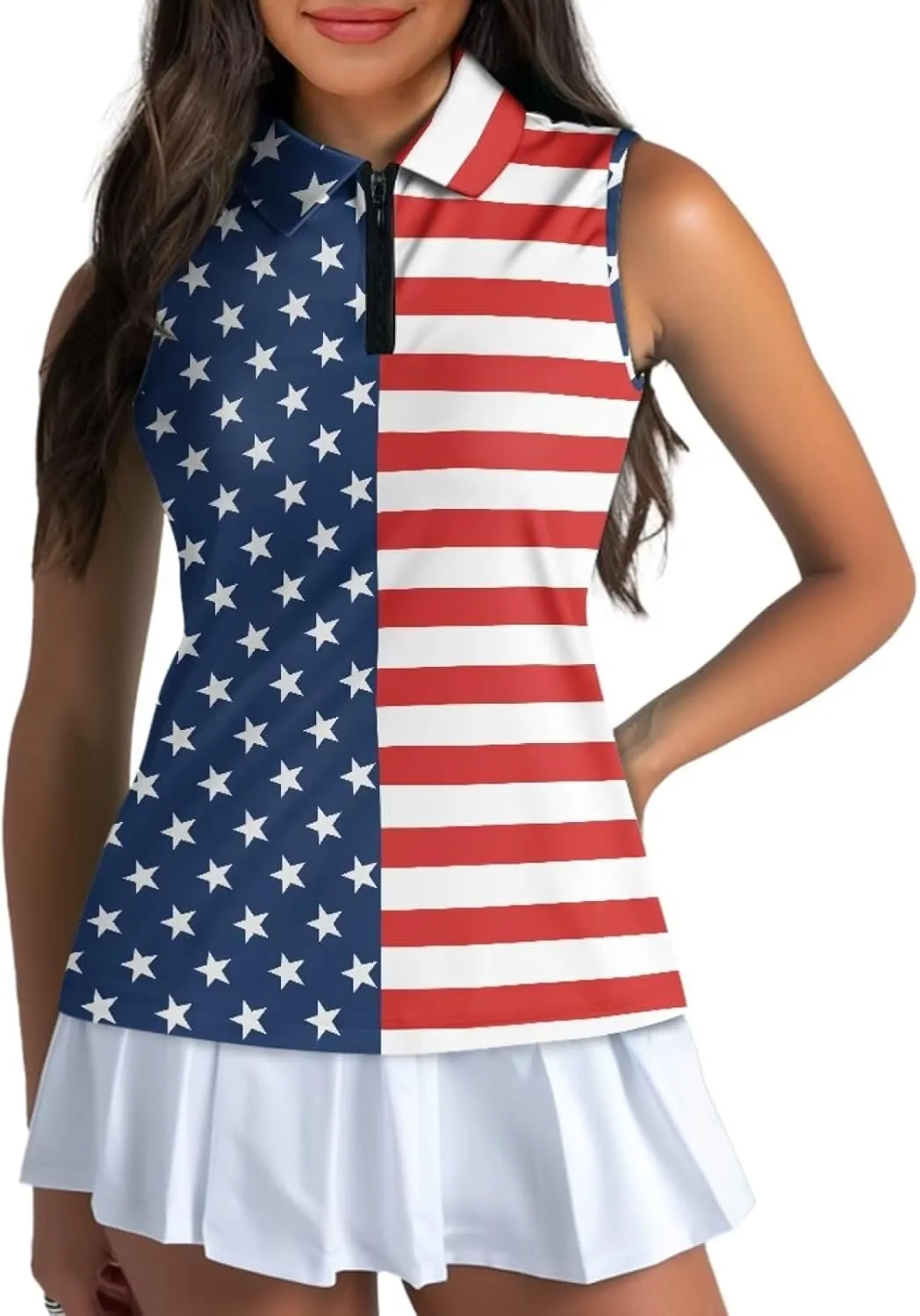 Belidome Women's Zip Up Golf Shirt Tank Sleeve Tops Tennis Outfit T-Shirt Tee Pullover
