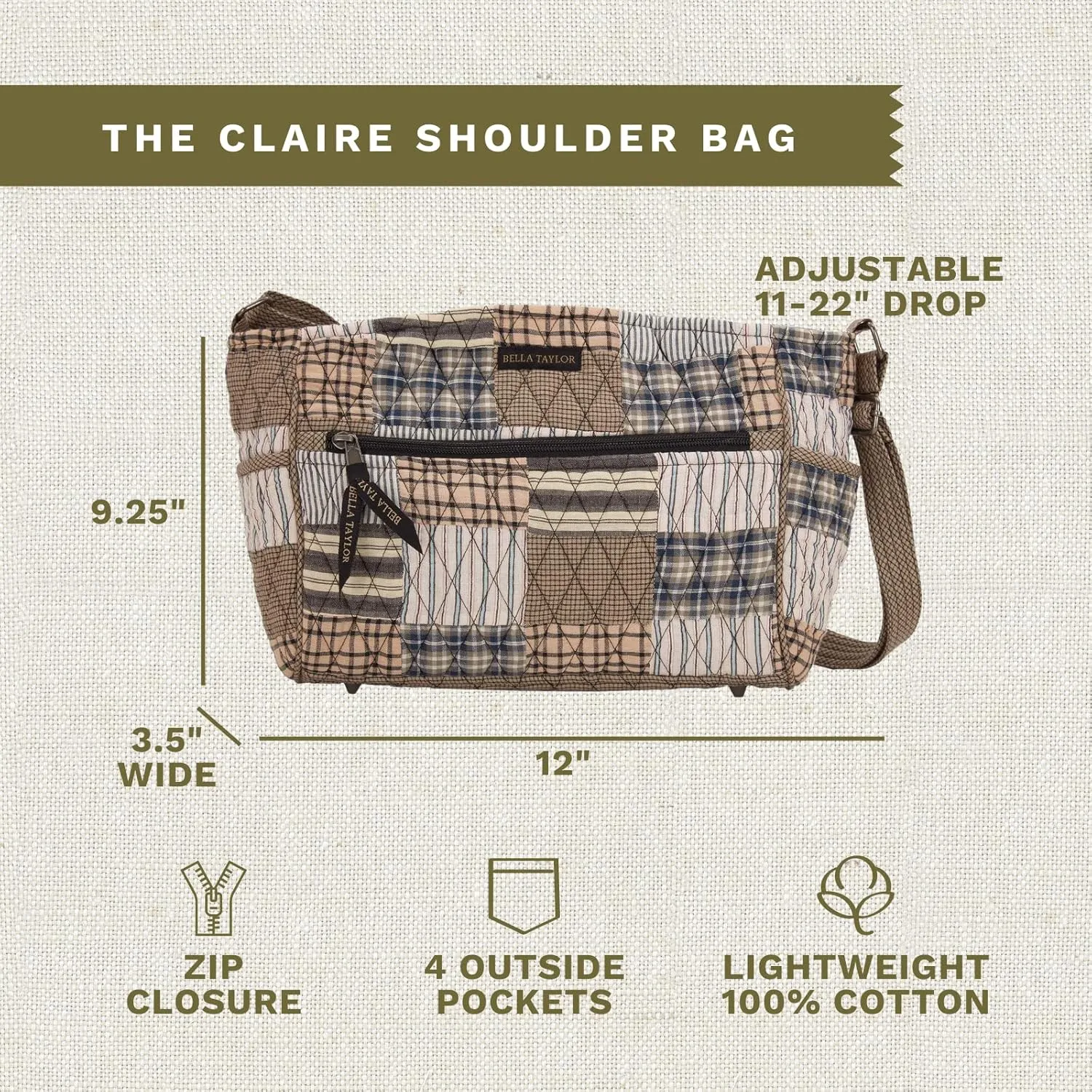 Bella Taylor Claire Crossbody Shoulder Bag, Multicompartment Purse for Women