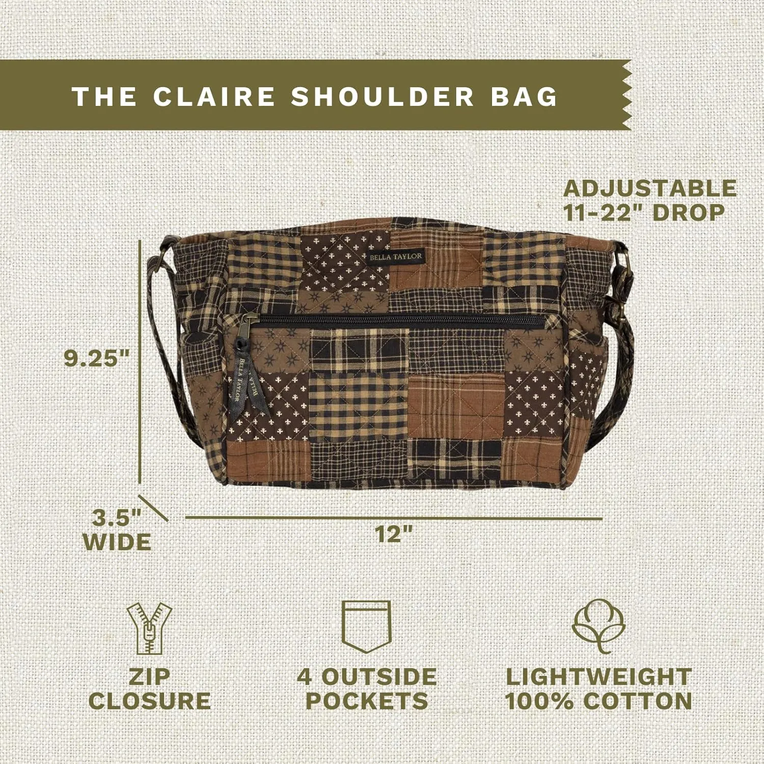 Bella Taylor Claire Crossbody Shoulder Bag, Multicompartment Purse for Women