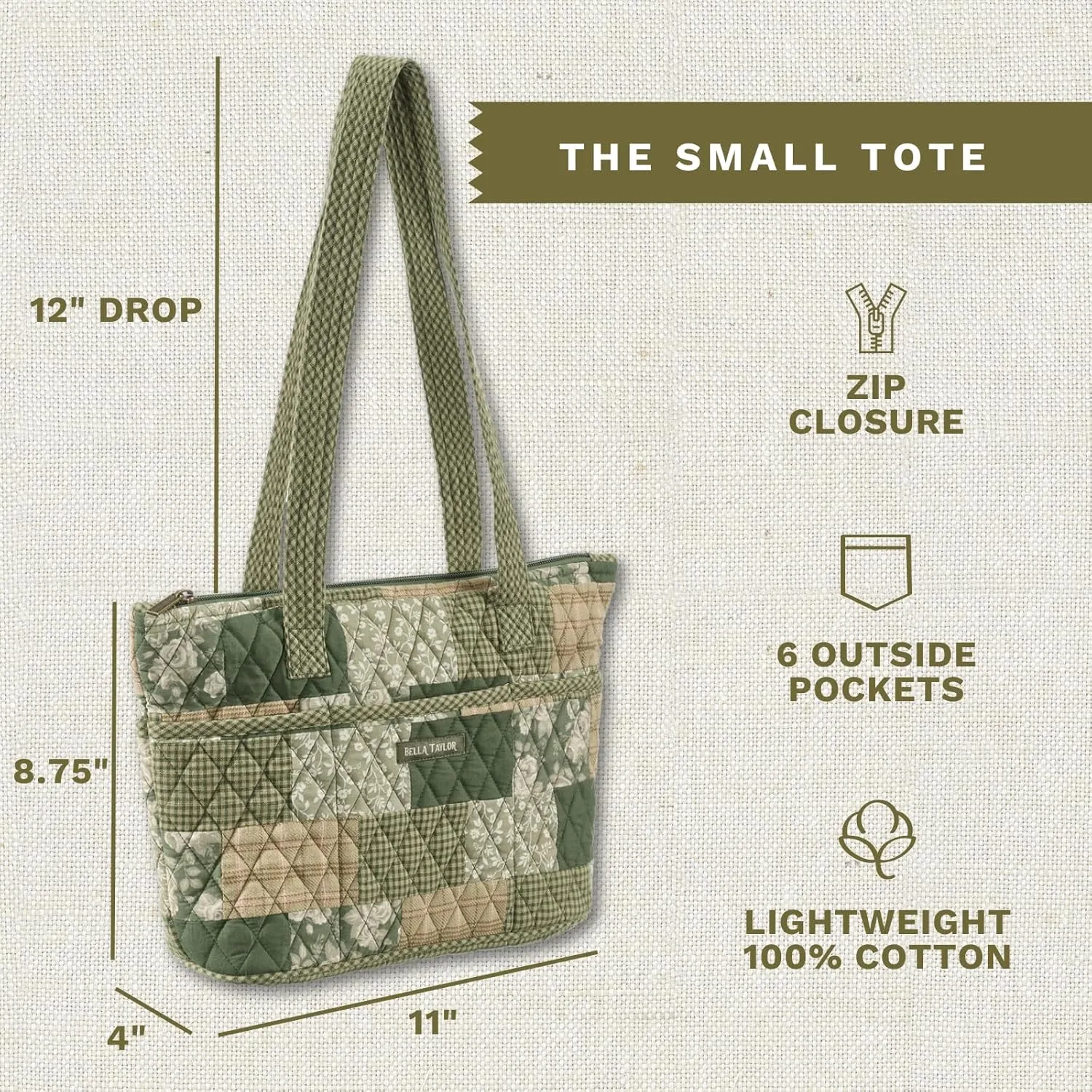 Bella Taylor Small Tote | Lightweight Quilted Fabric Purses for Women