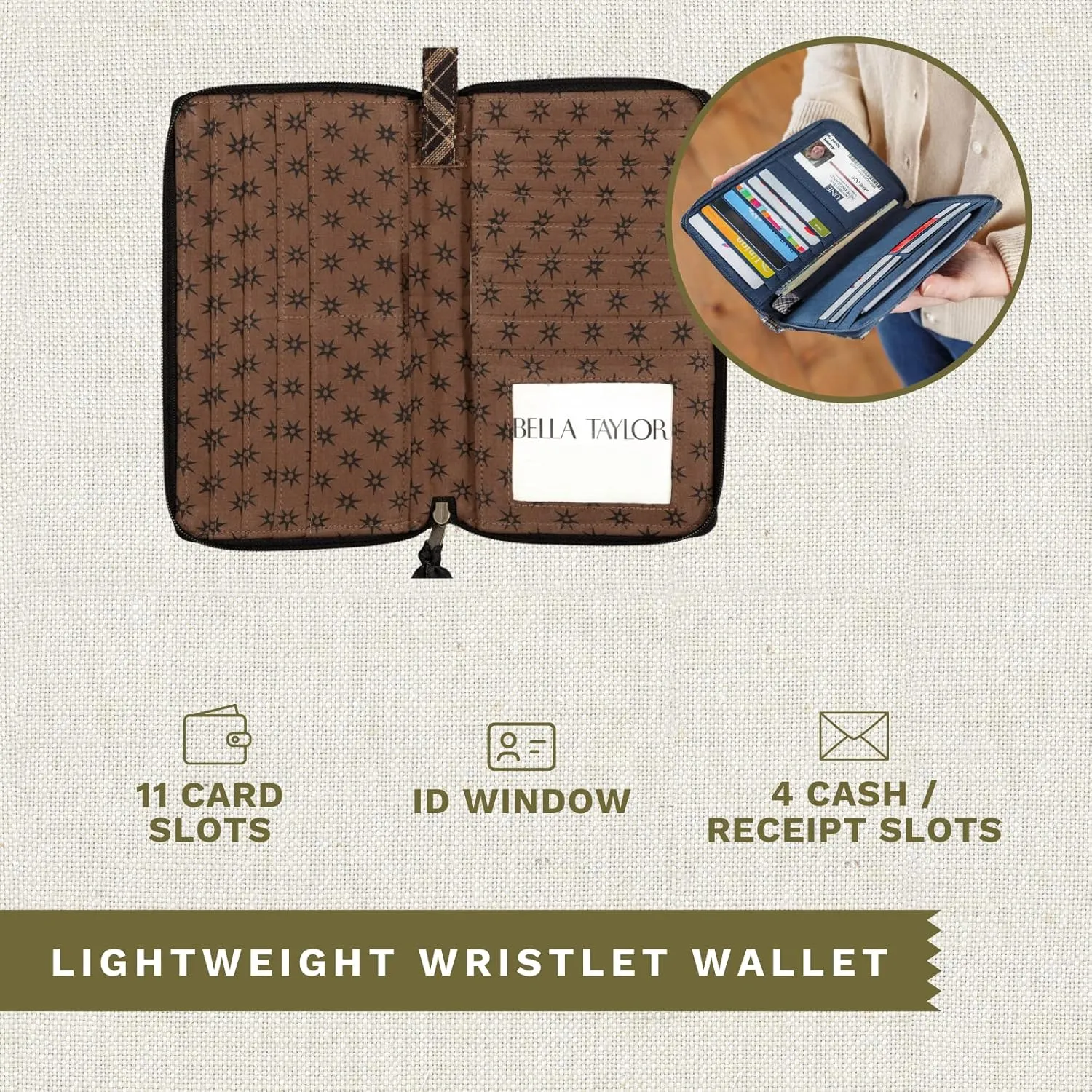 Bella Taylor Wrist Strap Wallet for Women | Multi Card Zip Around Wallet with RFID Protection and Wristlet Strap