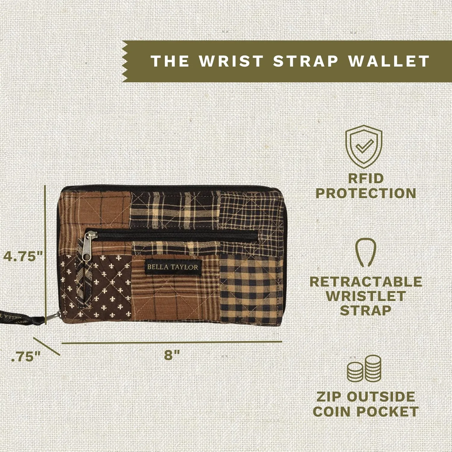 Bella Taylor Wrist Strap Wallet for Women | Multi Card Zip Around Wallet with RFID Protection and Wristlet Strap