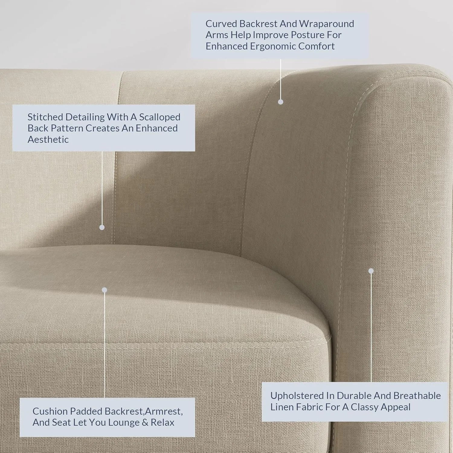 BELLEZE Living Room Chair, Linen Round Accent Barrel Chair, Club Tub Sofa Chair for Bedroom, Corner Chair with Flared Legs and Cozy Soft Padding - Highland (Beige)