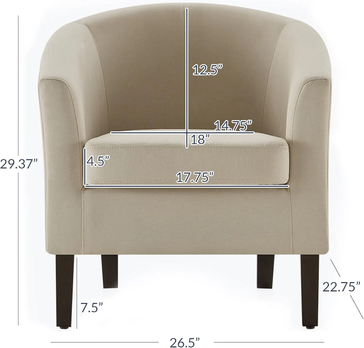 BELLEZE Living Room Chair, Linen Round Accent Barrel Chair, Club Tub Sofa Chair for Bedroom, Corner Chair with Flared Legs and Cozy Soft Padding - Highland (Beige)