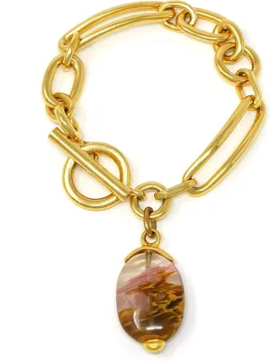 Ben-Amun Bohemian Chain Link 24k Gold Plated Bracelet with Colorful Stone, Made in New York