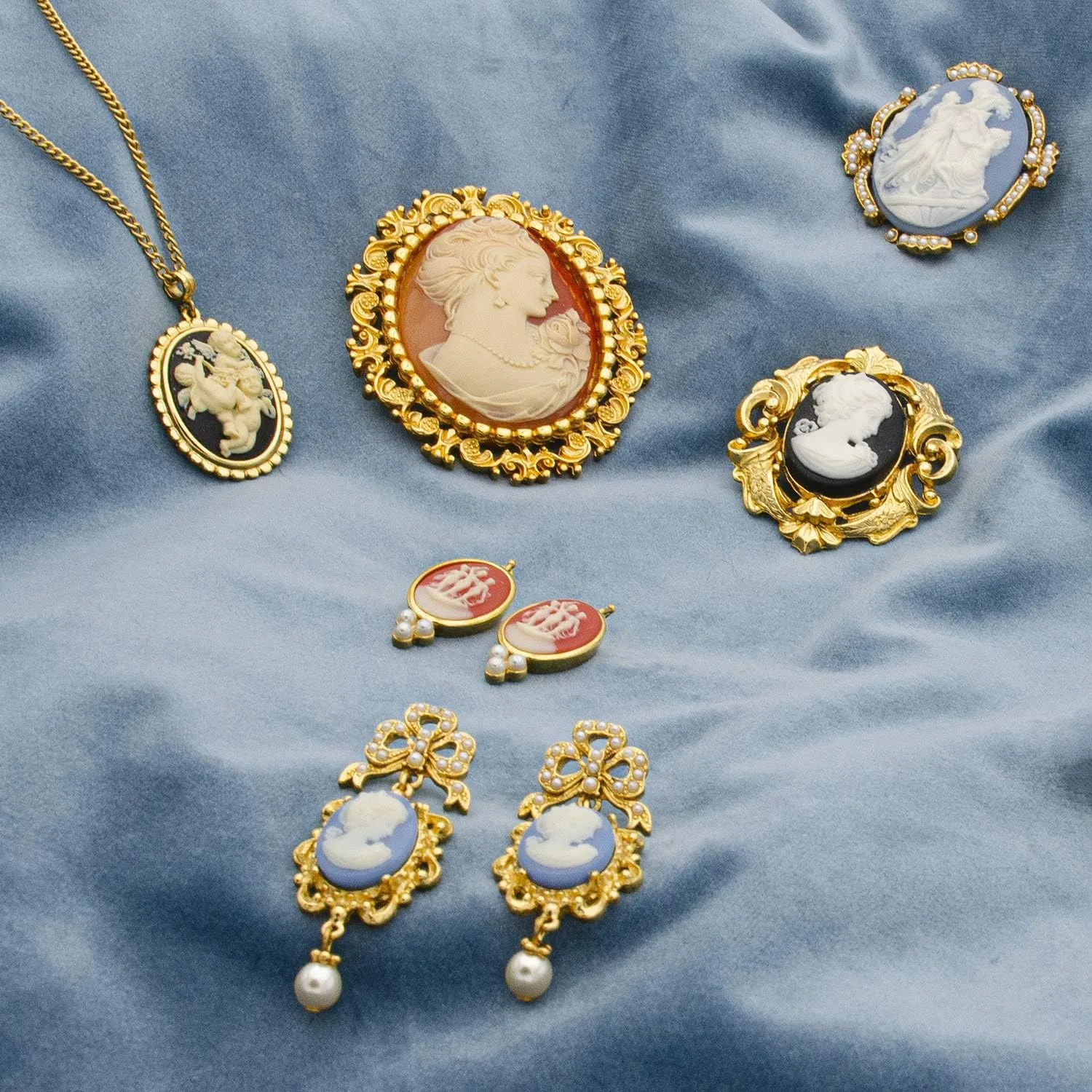 Ben-Amun Jewelry 24k Gold Plated Cameo Victorian Statement Earring Collection