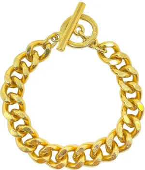 Ben-Amun Jewelry Real 24k Gold-Plated Thick Chain Bracelet with Toggle, Cuban Link Style, for Men and Women
