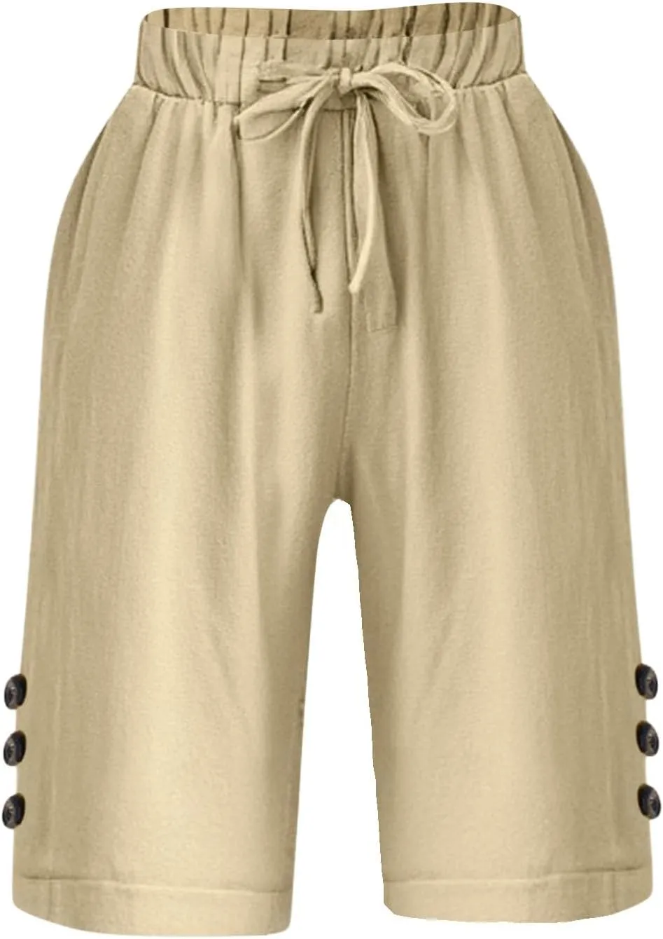 Bermuda Shorts for Women Plus Size Knee Length Lounge Shorts Elastic Drawstring Lightweight Comfy Short with Pockets