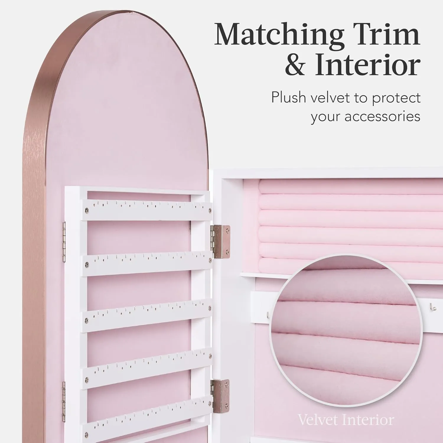 Best Choice Products Arch Mirror Jewelry Cabinet, Jewelry Storage Organizer, Armoire, Lockable Wall or Door Mountable, Full-Length Mirror - Rose Gold