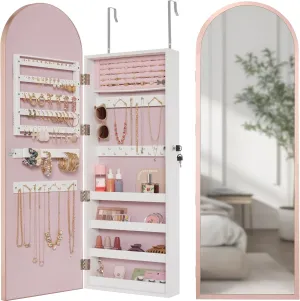 Best Choice Products Arch Mirror Jewelry Cabinet, Jewelry Storage Organizer, Armoire, Lockable Wall or Door Mountable, Full-Length Mirror - Rose Gold