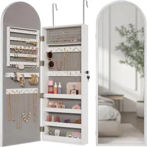 Best Choice Products Arch Mirror Jewelry Cabinet, Jewelry Storage Organizer, Armoire, Lockable Wall or Door Mountable, Full-Length Mirror - Silver