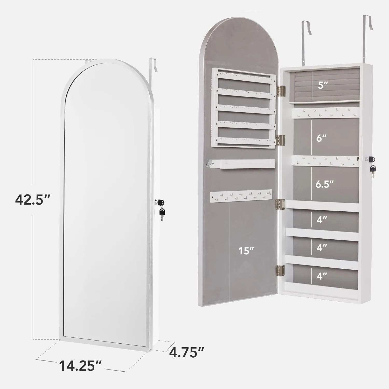 Best Choice Products Arch Mirror Jewelry Cabinet, Jewelry Storage Organizer, Armoire, Lockable Wall or Door Mountable, Full-Length Mirror - Silver