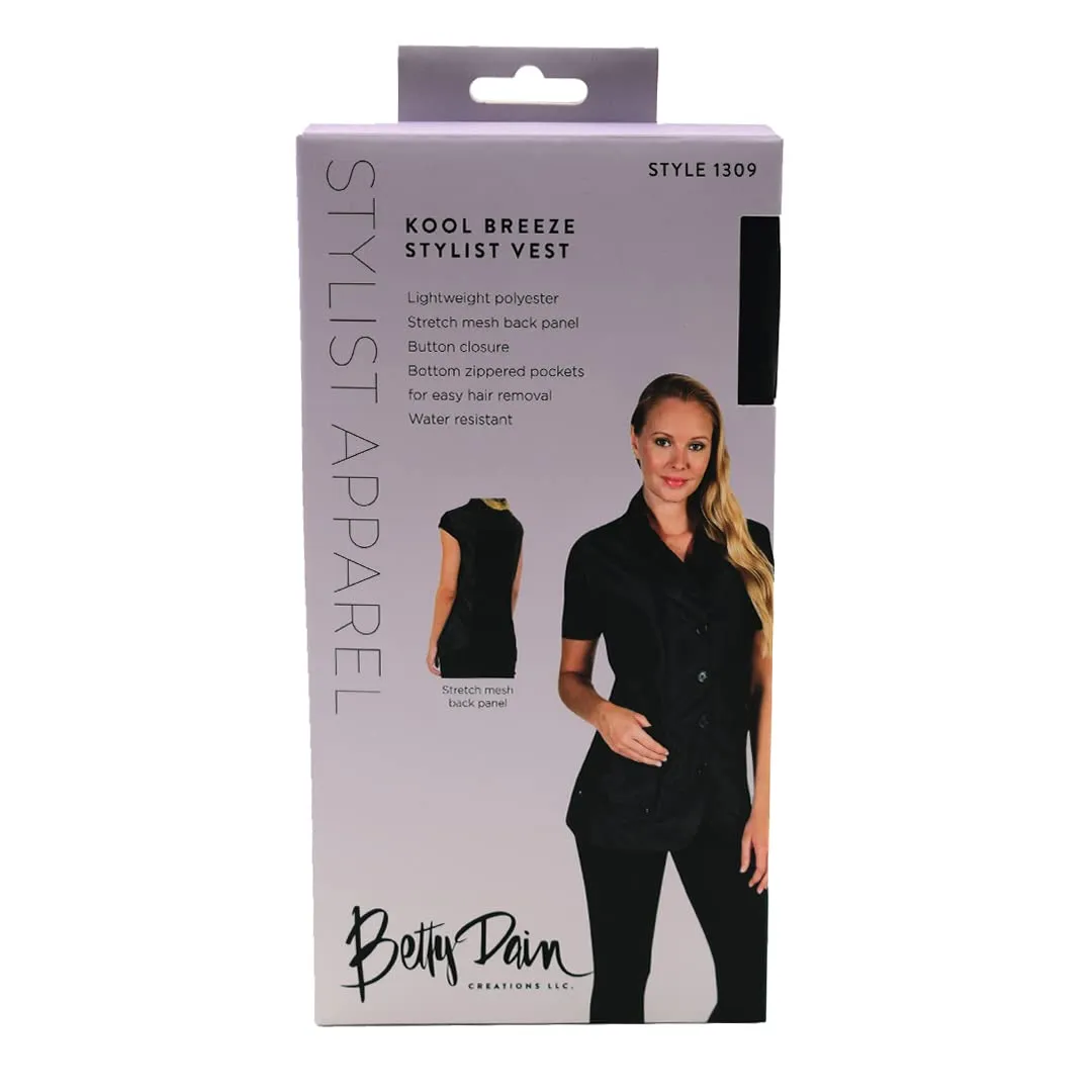 Betty Dain Kool Breeze Mesh Back Salon Stylist Vest, Unique Stretch Mesh Back For Breathability, Pockets with Zippered Bottoms, Button Closure, Lightweight, Water Resistant Polyester Fabric, M/L