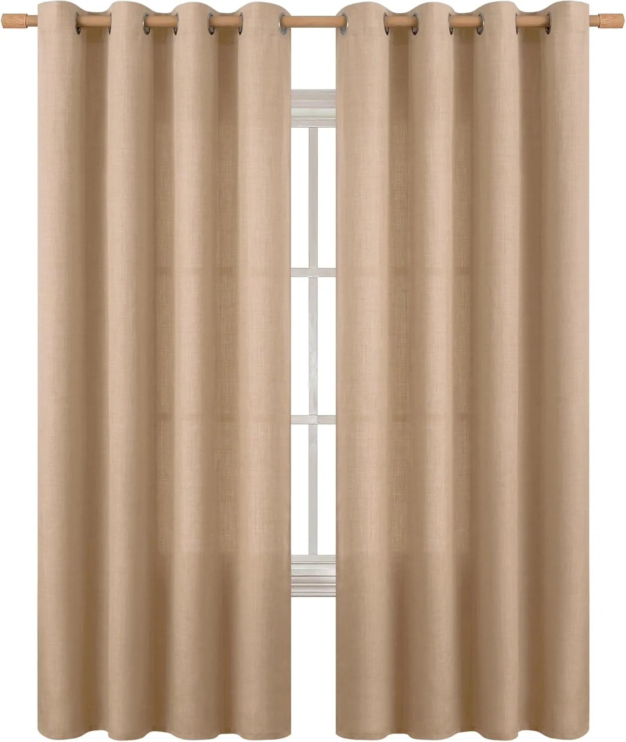 BGment Faux Linen Curtains 90 Inches Long Set of 2 Panels, Living Room Long Curtains Burlap Textured Thick Light Filtering Privacy Grommet Window Treatments, 52 x 90 Inch, Tan