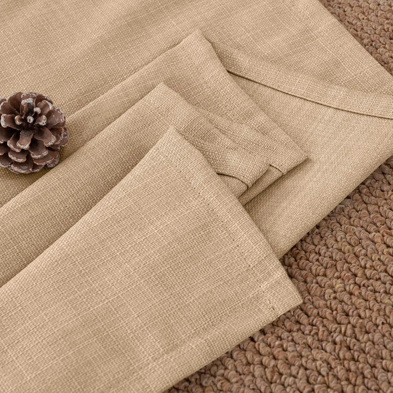 BGment Faux Linen Curtains 90 Inches Long Set of 2 Panels, Living Room Long Curtains Burlap Textured Thick Light Filtering Privacy Grommet Window Treatments, 52 x 90 Inch, Tan
