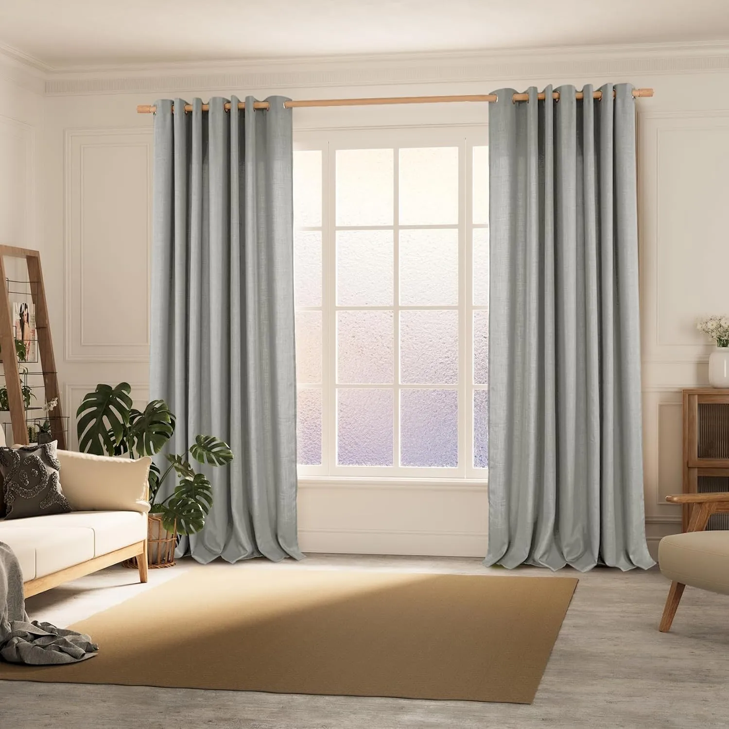 BGment Faux Linen Curtains for Living Room 84 Inch Length 2 Panels Set, Burlap Textured Thick Long Curtains Light Filtering Privacy Window Curtain Drapes with Grommet, 52 Inch Wide Each Panel, Grey
