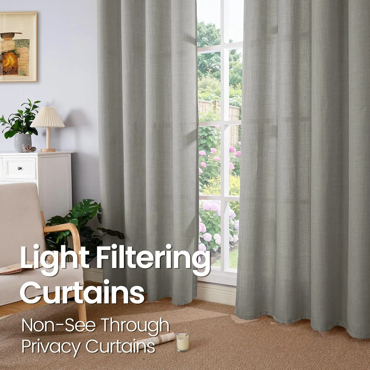 BGment Faux Linen Curtains for Living Room 84 Inch Length 2 Panels Set, Burlap Textured Thick Long Curtains Light Filtering Privacy Window Curtain Drapes with Grommet, 52 Inch Wide Each Panel, Grey
