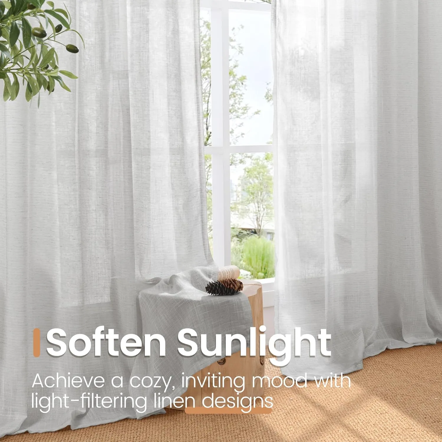 BGment Light Grey Linen Semi Sheer Curtains for Living Room - Rod Pocket Light Filtering Window Drapes Natural Textured for Bedroom Office Lightweight Rustic, 2 Panels Set, 52 X 63 Inch
