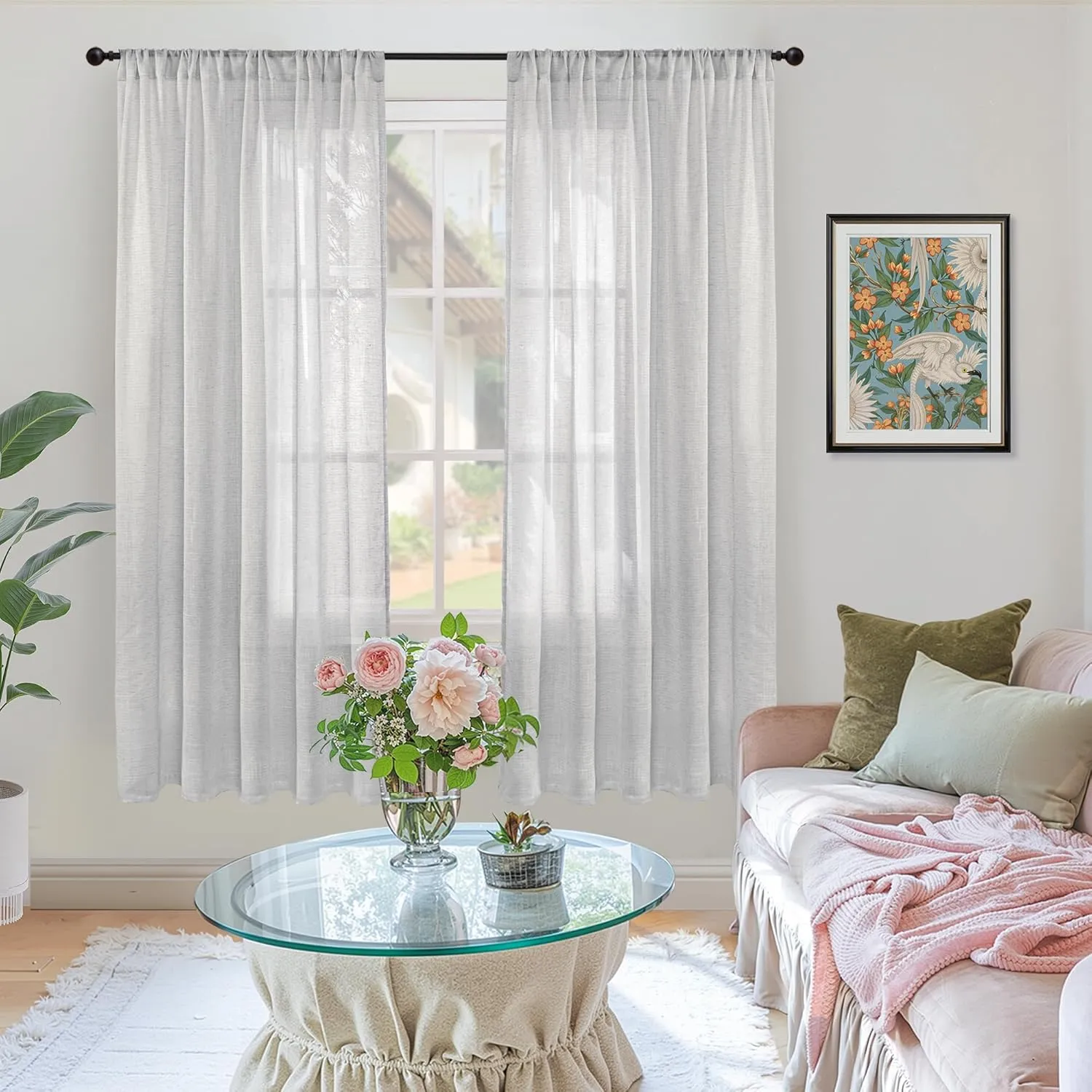 BGment Light Grey Linen Semi Sheer Curtains for Living Room - Rod Pocket Light Filtering Window Drapes Natural Textured for Bedroom Office Lightweight Rustic, 2 Panels Set, 52 X 63 Inch