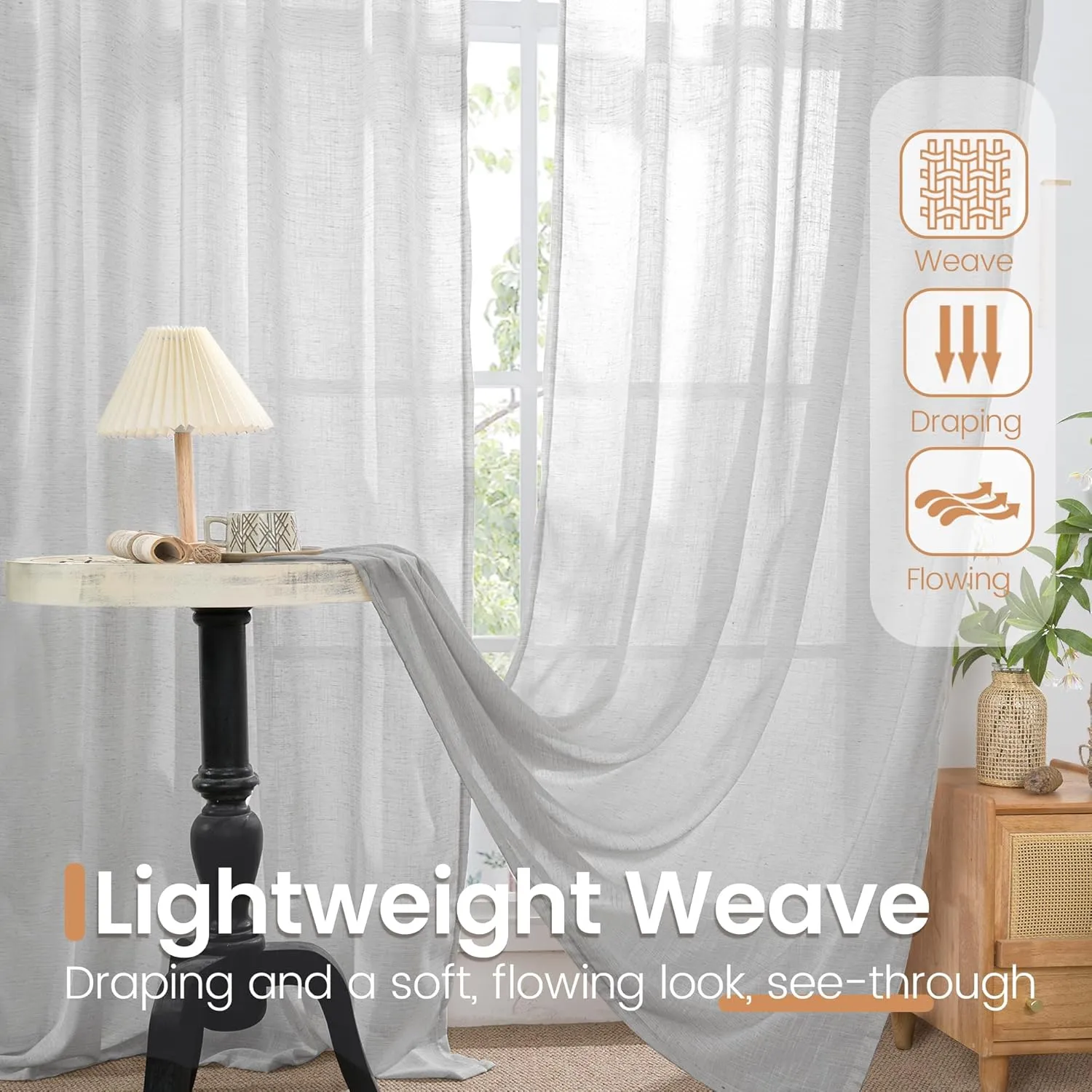BGment Light Grey Linen Semi Sheer Curtains for Living Room - Rod Pocket Light Filtering Window Drapes Natural Textured for Bedroom Office Lightweight Rustic, 2 Panels Set, 52 X 63 Inch