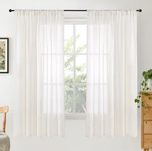 BGment Linen Semi Sheer Linen Curtains 63 Inch Length for Living Room - Rod Pocket Ivory Textured Light Filtering Window Drapes for Bedroom Farmhouse Lightweight Rustic, 2 Panels Set, 52 X 63 Inch