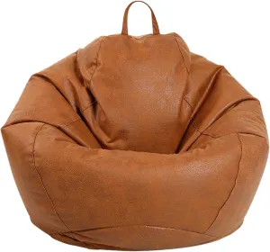 BJYX Bean Bag Sofa Cover Without Filler, PU Leather Home Leisure Single Couch Living Room Bedroom Beanbag Chair Lazy Lounger Cover, 90X110CM
