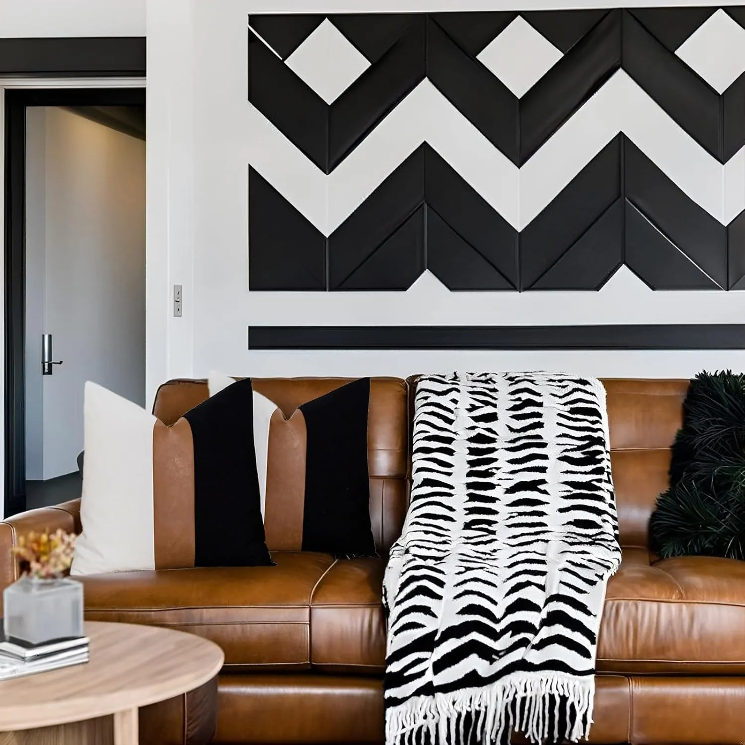 Black and White Couch Pillow Covers 22x22 Set of 2 Modern Stripe Farmhouse Decorative Throw Pillow Cover for Couch Living Room Bedroom Faux Leather Neutral Accent Pillow Case