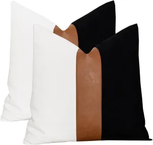 Black and White Couch Pillow Covers 22x22 Set of 2 Modern Stripe Farmhouse Decorative Throw Pillow Cover for Couch Living Room Bedroom Faux Leather Neutral Accent Pillow Case