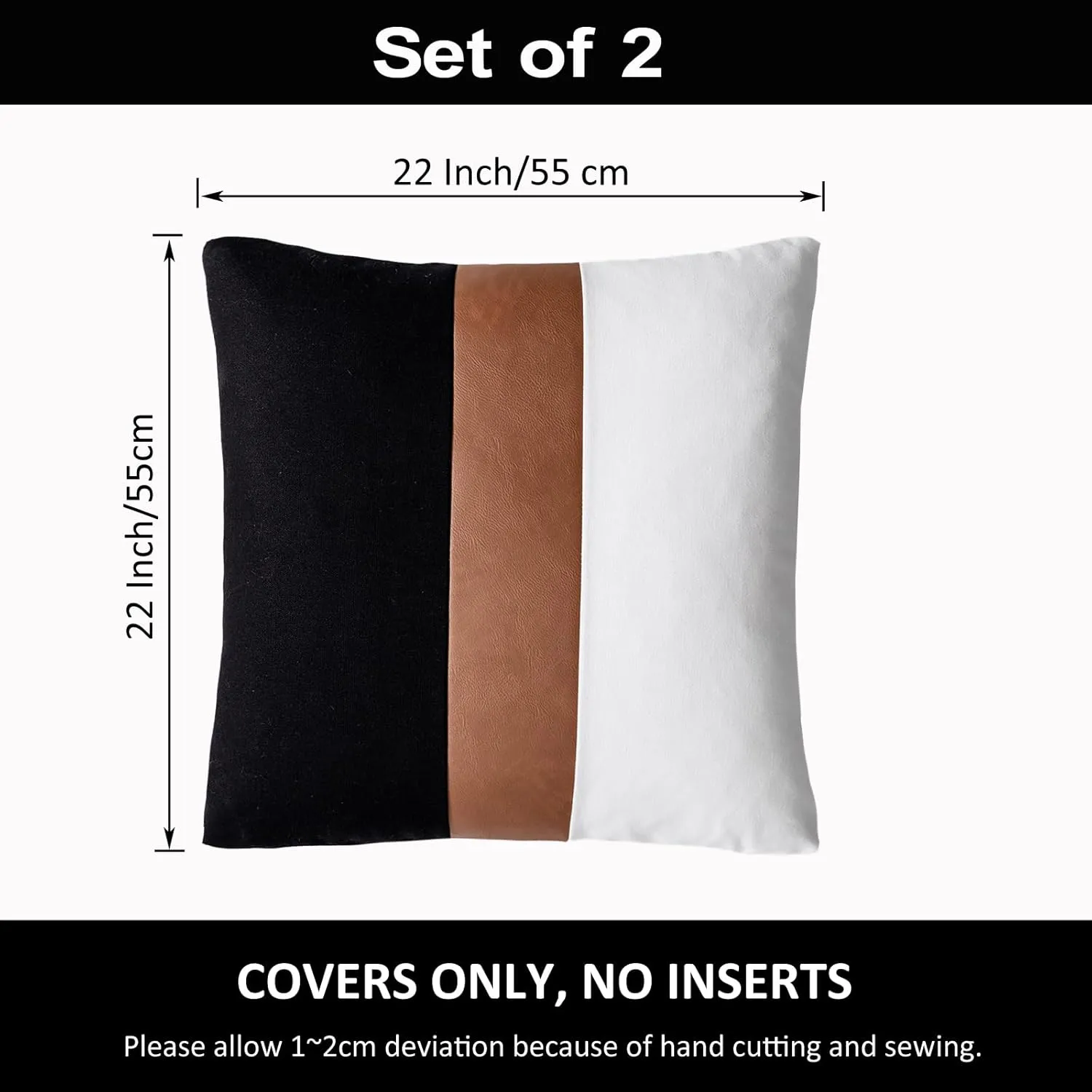 Black and White Couch Pillow Covers 22x22 Set of 2 Modern Stripe Farmhouse Decorative Throw Pillow Cover for Couch Living Room Bedroom Faux Leather Neutral Accent Pillow Case
