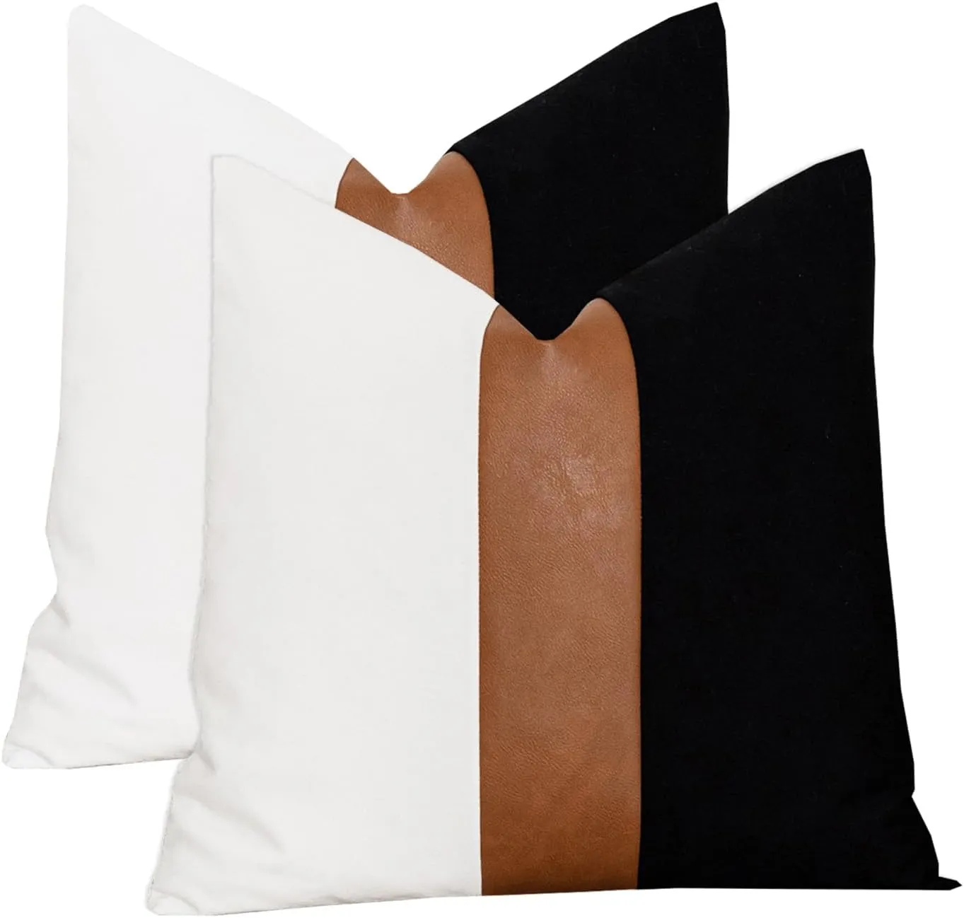 Black and White Couch Pillow Covers 22x22 Set of 2 Modern Stripe Farmhouse Decorative Throw Pillow Cover for Couch Living Room Bedroom Faux Leather Neutral Accent Pillow Case