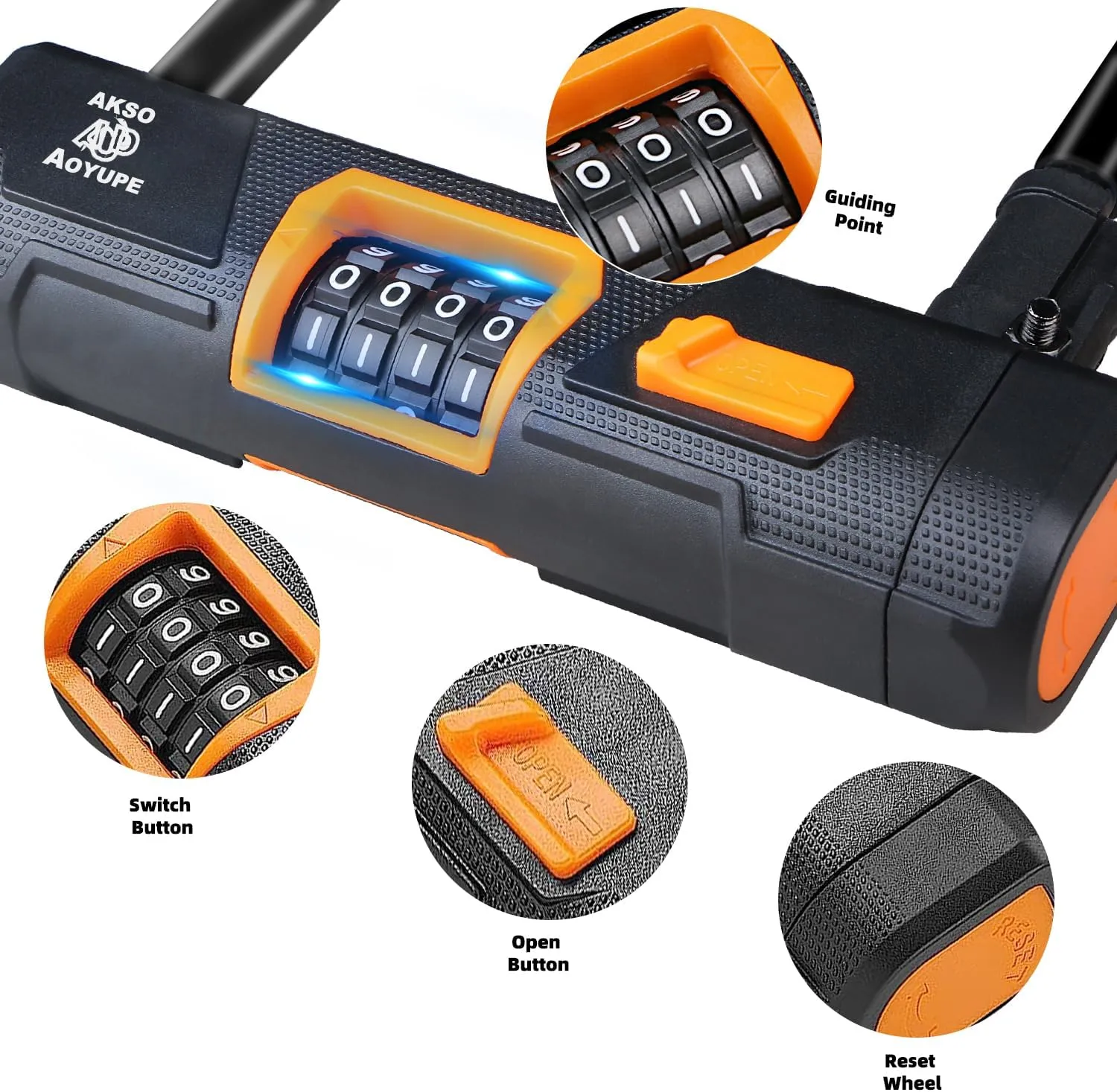 Black Silicone 4-Digit Resettable Combination Heavy Duty Anti-Theft Locks and 12mm x1.2m Cable,Keyless Lock for Outdoor,U-Lock with Sturdy Mounting Bracket,for Mountain Bikes,（1 Set）