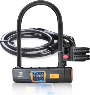 Black Silicone 4-Digit Resettable Combination Heavy Duty Anti-Theft Locks and 12mm x1.2m Cable,Keyless Lock for Outdoor,U-Lock with Sturdy Mounting Bracket,for Mountain Bikes,（1 Set）