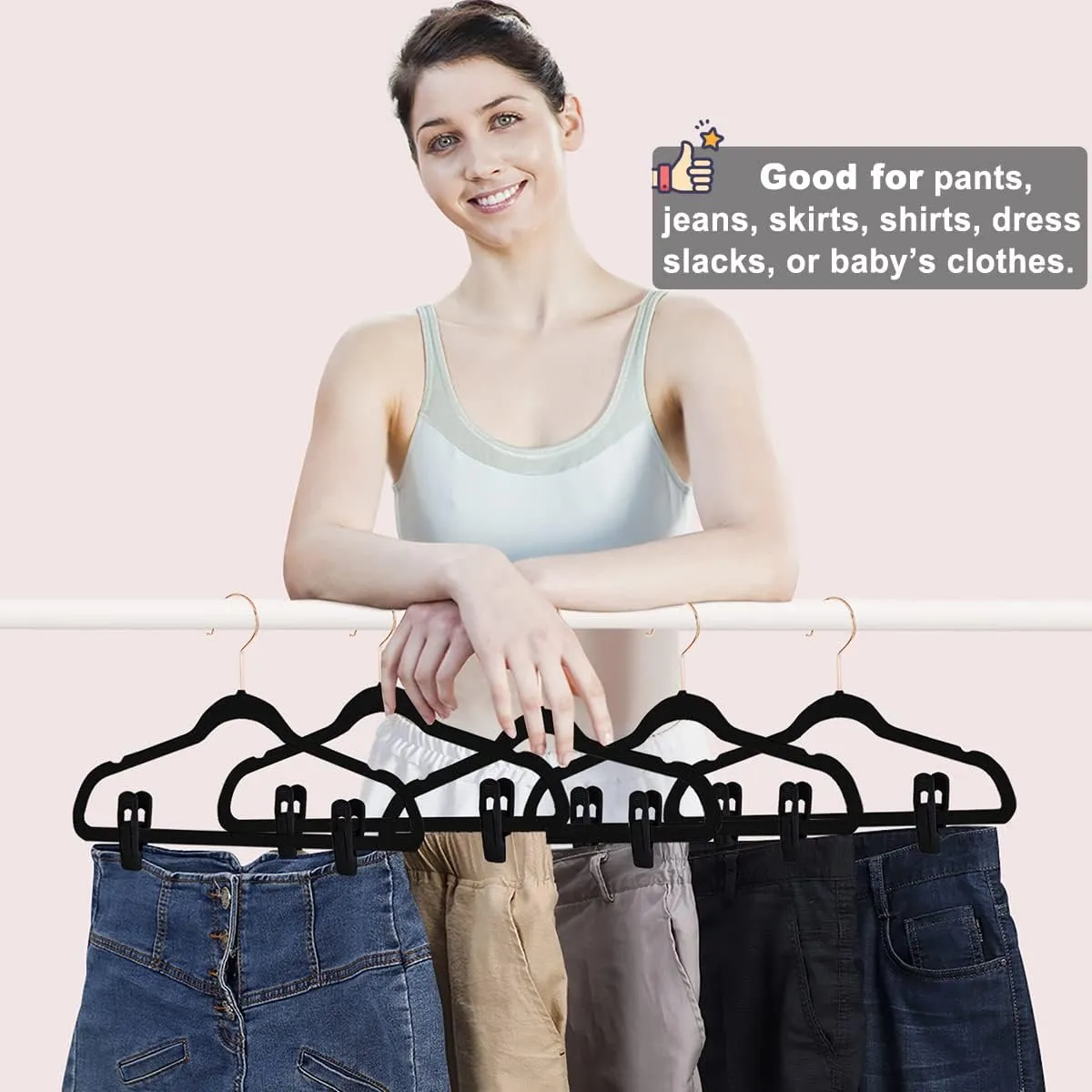 Black Velvet Hanger Clips (60-Pack), Strong Finger Clips for Velvet Hangers, Skirt Hanger Clips Fit for Flocking Hangers