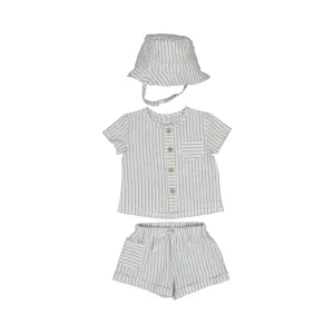 Blue Ticking Shirt & Short Set & Hat