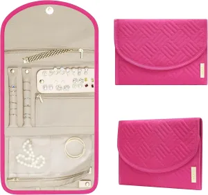 BLUTETE Jewelry Travel Foldable Bag | Organizer Roll Jewelry Case | Travel Jewelry Storage Case for Women | Rings Earrings Necklaces Bracelets Organizer (Magenta)