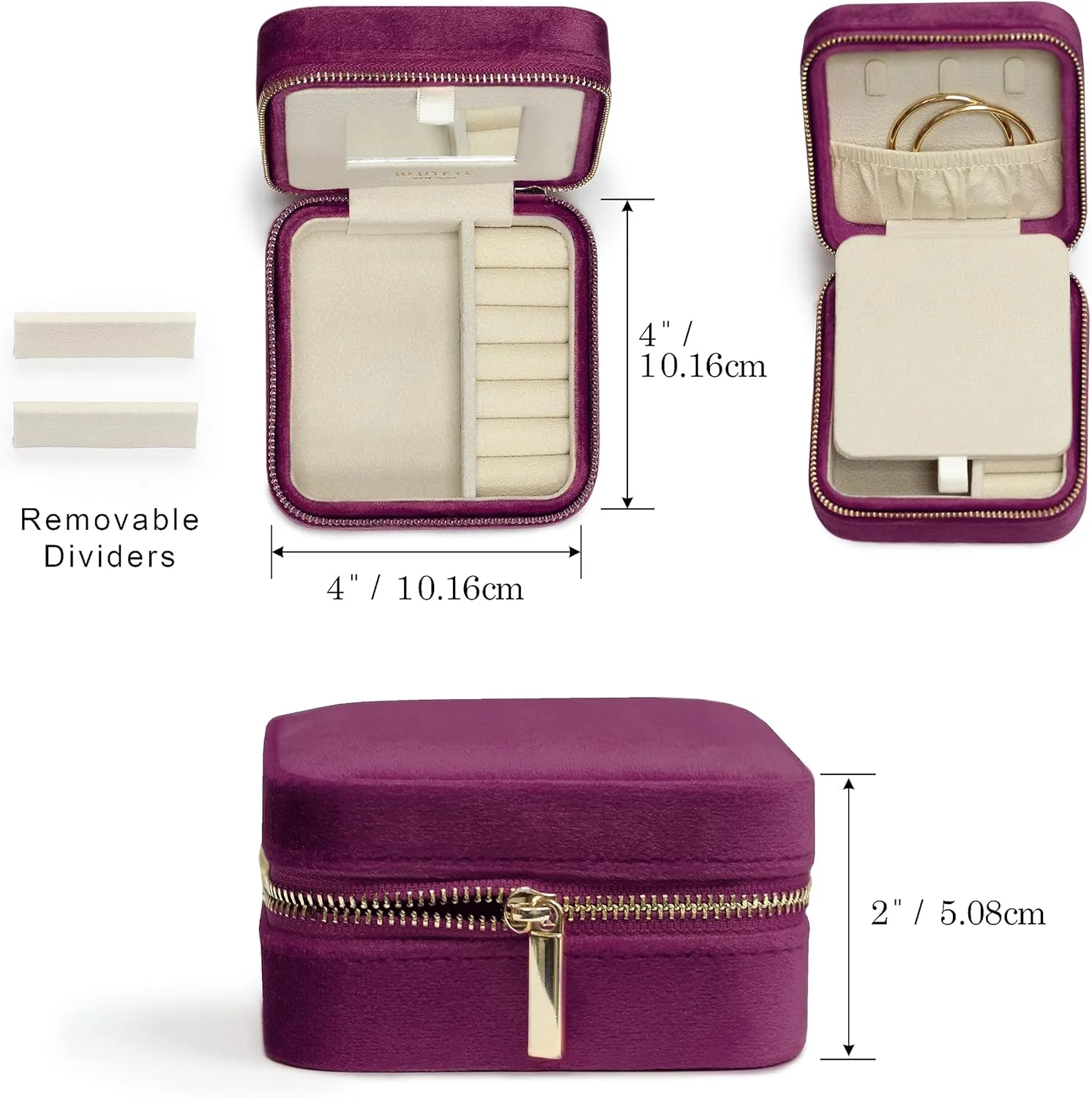 BLUTETE Travel Jewelry Box Organizer Velvet Travel Case With Mirror Ring Earrings Necklaces Storage Organizer Box (Mulberry)