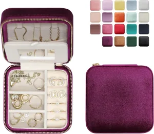 BLUTETE Travel Jewelry Box Organizer Velvet Travel Case With Mirror Ring Earrings Necklaces Storage Organizer Box (Mulberry)