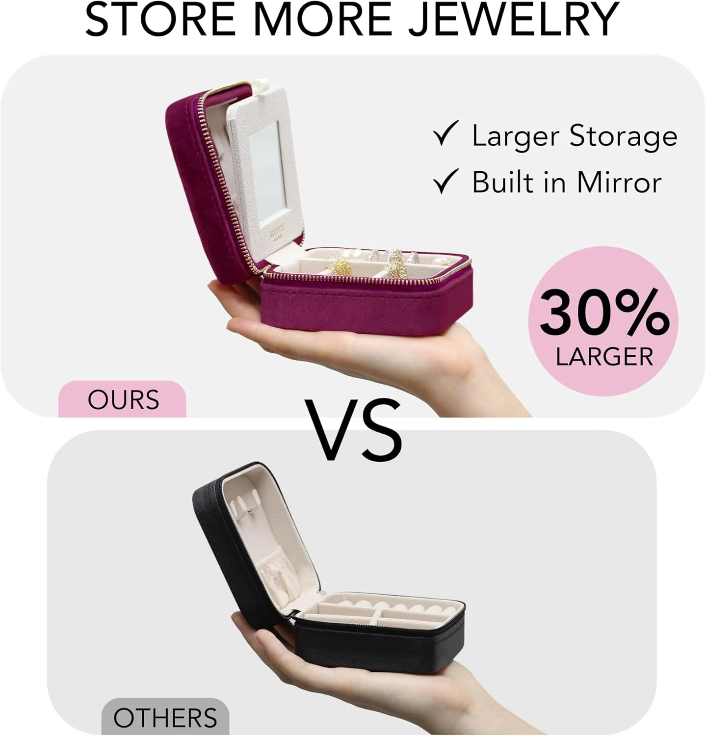 BLUTETE Travel Jewelry Box Organizer Velvet Travel Case With Mirror Ring Earrings Necklaces Storage Organizer Box (Mulberry)